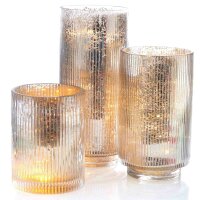 Glas Windlicht D12 H20cm Silber/Gold