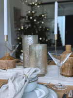 Glas Windlicht D12 H20cm Silber/Gold