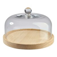 Glas Glocke Holztablett D21 H17cm