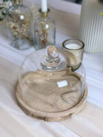 Glas Glocke Holztablett D21 H17cm